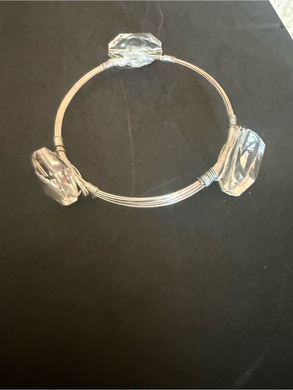 Crystal Accent Silver-Tone Bangle Bracelet - Clear
